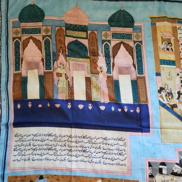 Maison Nazanin - Crown of Rivniz - 100% Silk Scarf NWOT Beautiful Persian Miniature and Writing Scarf.